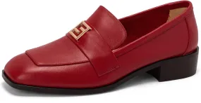 Women's Square Toe Loafers Low Chunky Heel Comfortable Penny Loafer Women Classic Business Dress Shoes Buckle Slip On Work Casual Flat Shoes for Ladies