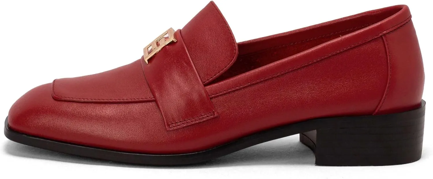 Women's Square Toe Loafers Low Chunky Heel Comfortable Penny Loafer Women Classic Business Dress Shoes Buckle Slip On Work Casual Flat Shoes for Ladies
