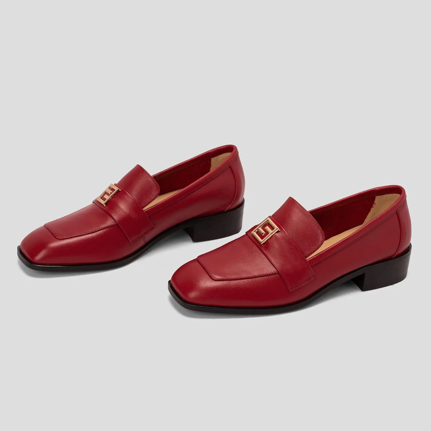 Women's Square Toe Loafers Low Chunky Heel Comfortable Penny Loafer Women Classic Business Dress Shoes Buckle Slip On Work Casual Flat Shoes for Ladies