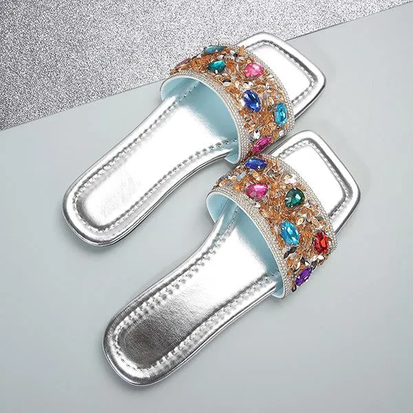 Women's Stylish Rhinestone Flat Beach Slippers 72018023S
