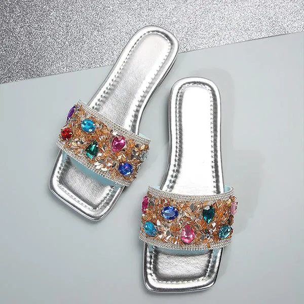 Women's Stylish Rhinestone Flat Beach Slippers 72018023S