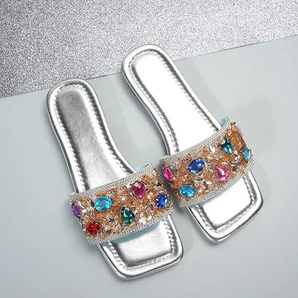 Women's Stylish Rhinestone Flat Beach Slippers 72018023S