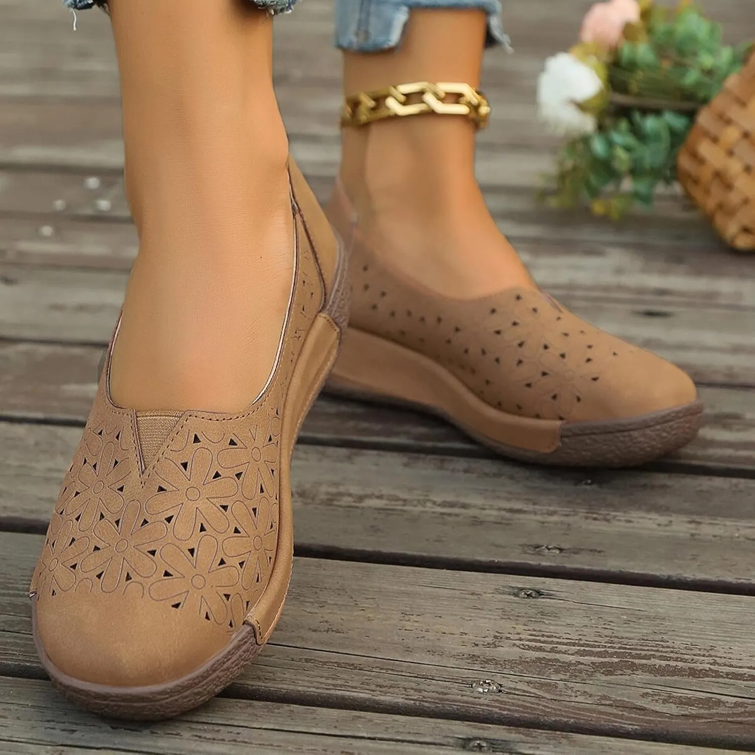 Women's Summer Sandals Large Size Hollow Out Flowers Single Shoes Comfortable One Foot Stirrups Soft Flat Shoes