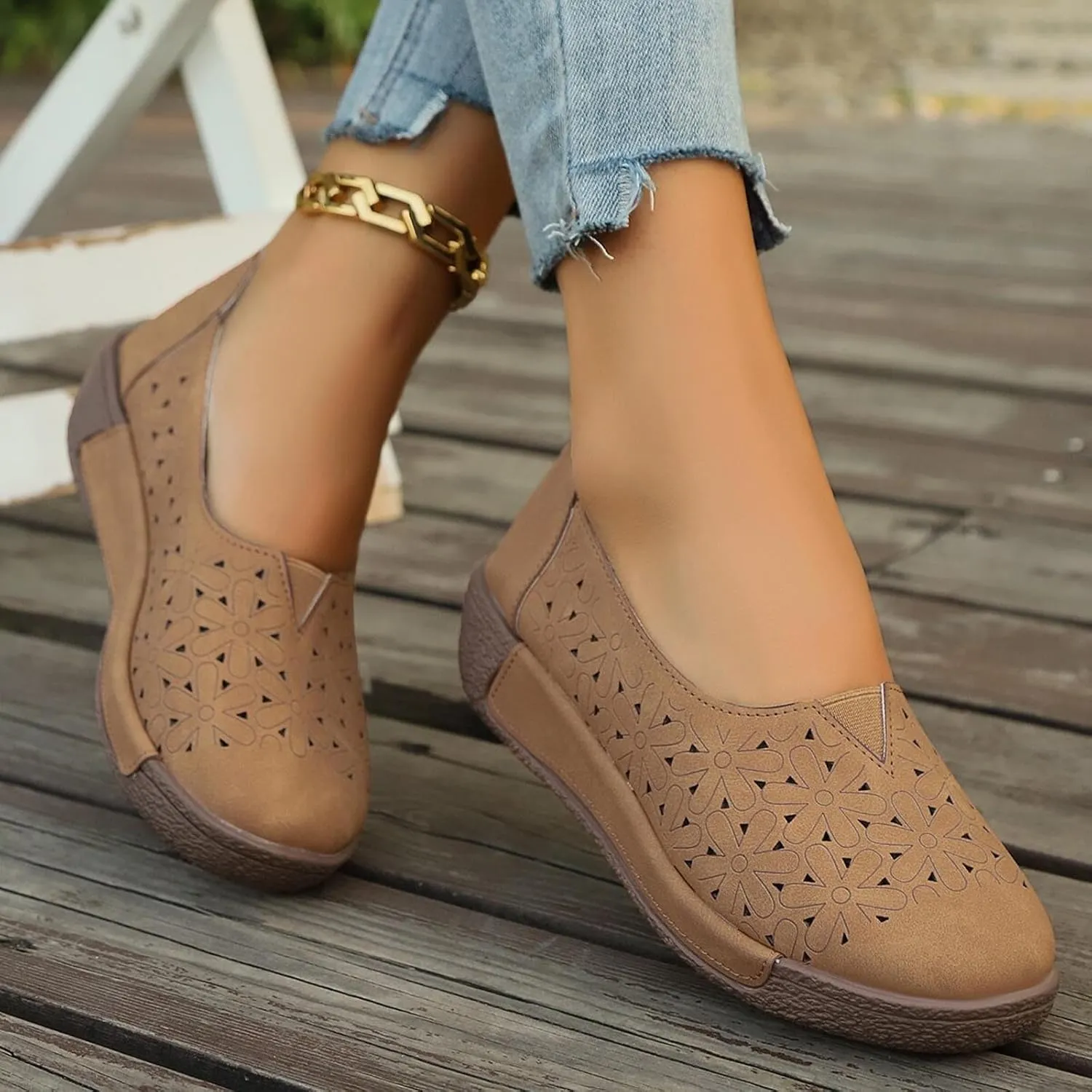 Women's Summer Sandals Large Size Hollow Out Flowers Single Shoes Comfortable One Foot Stirrups Soft Flat Shoes