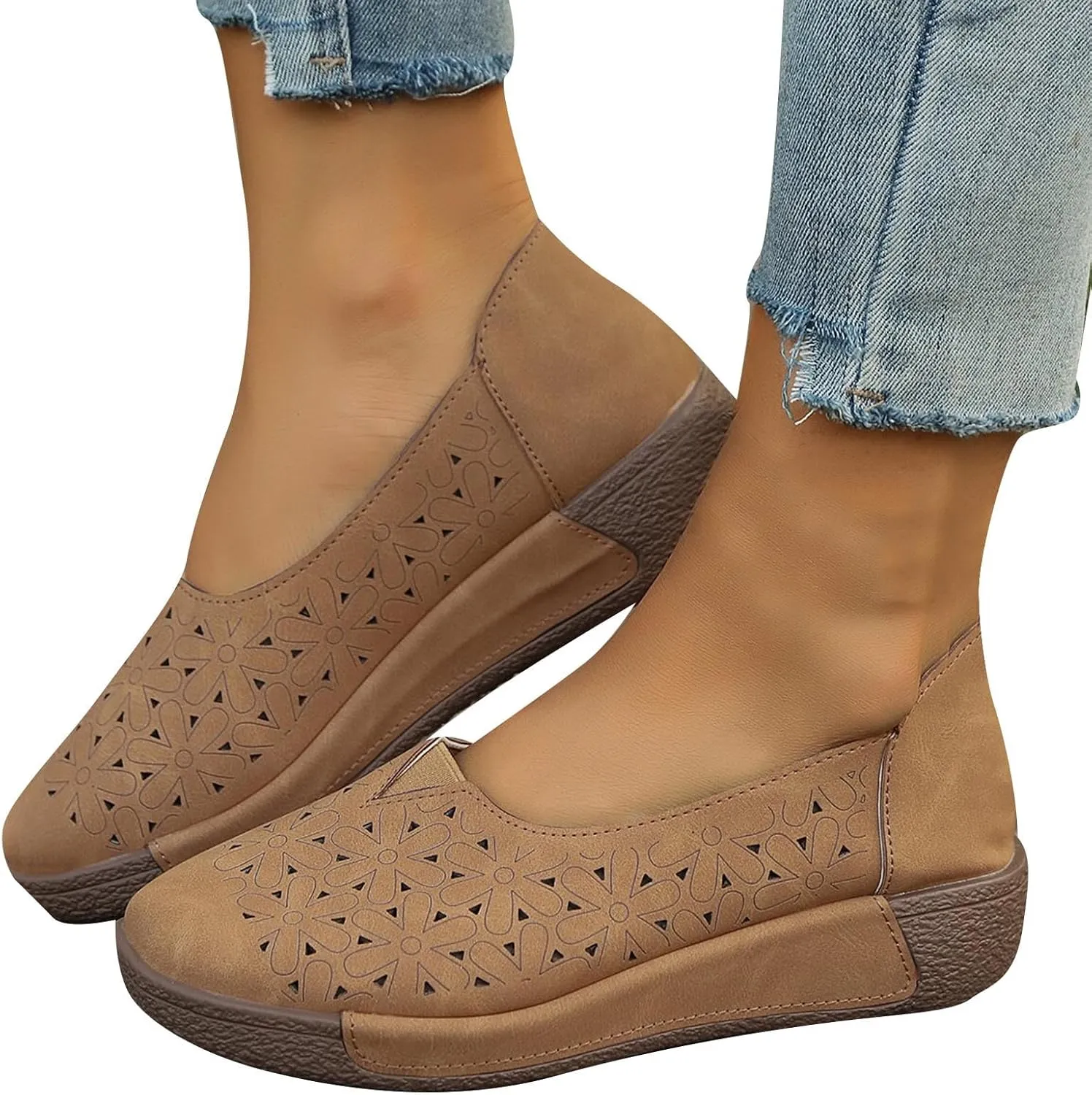Women's Summer Sandals Large Size Hollow Out Flowers Single Shoes Comfortable One Foot Stirrups Soft Flat Shoes