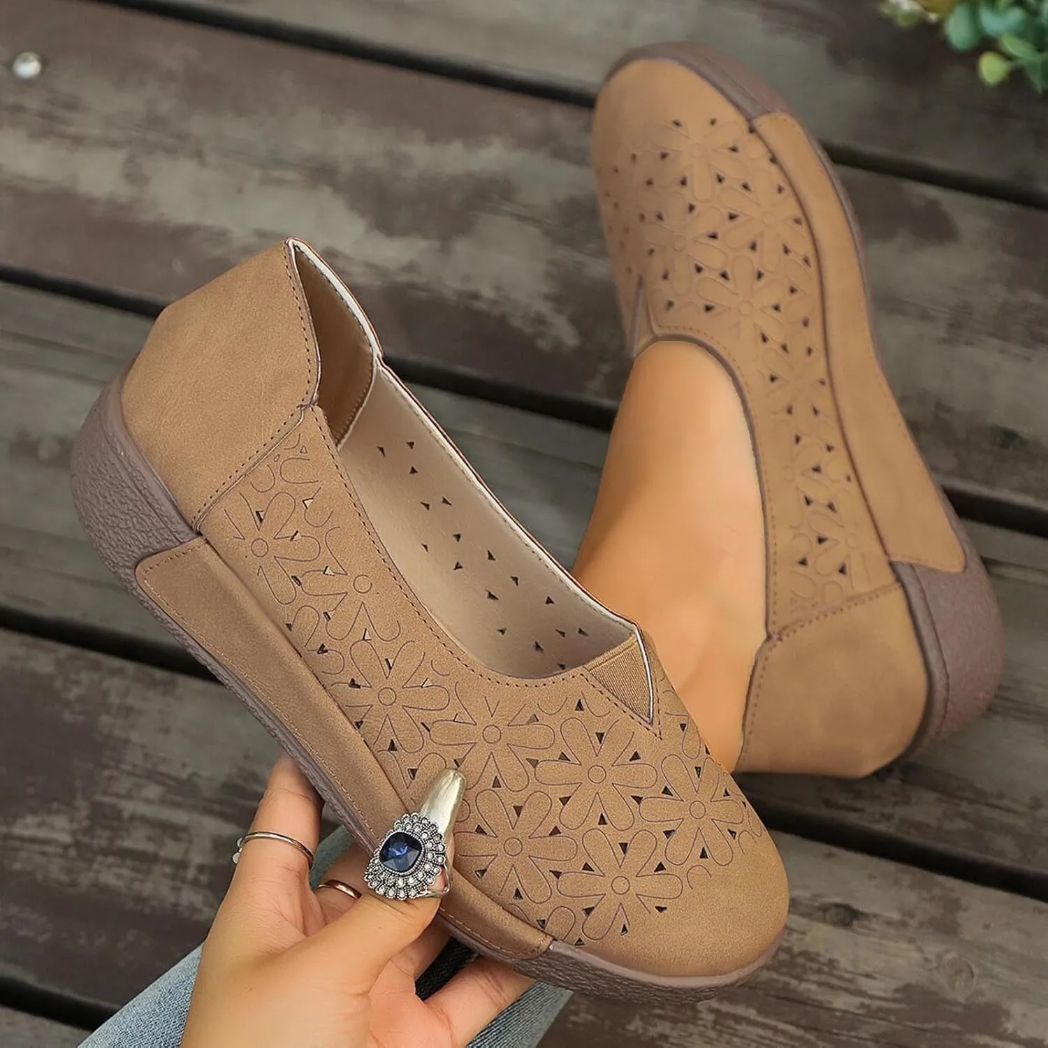 Women's Summer Sandals Large Size Hollow Out Flowers Single Shoes Comfortable One Foot Stirrups Soft Flat Shoes