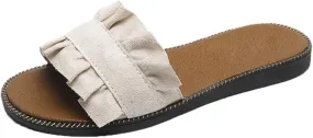 xsby Womens Soft Open Toe Slip on Flat Slide Sandals